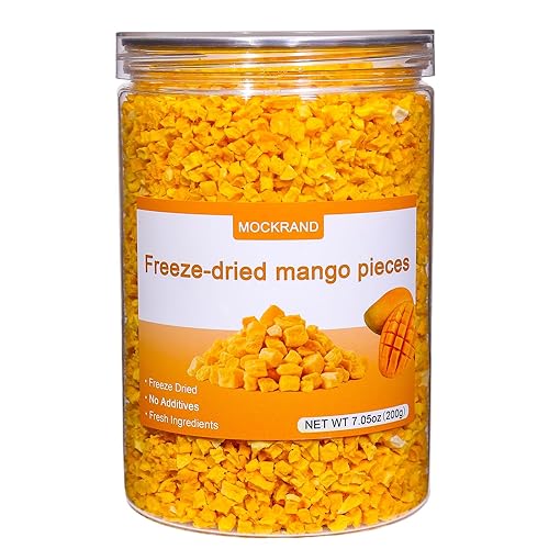 MOCKRAND Freeze Dried Diced Mango No Sugar Added 7.05OZ,Freeze Dried Fruit, Dried Mangoes, Fruit Snacks, Ideal for Infusing Drinks, Baked