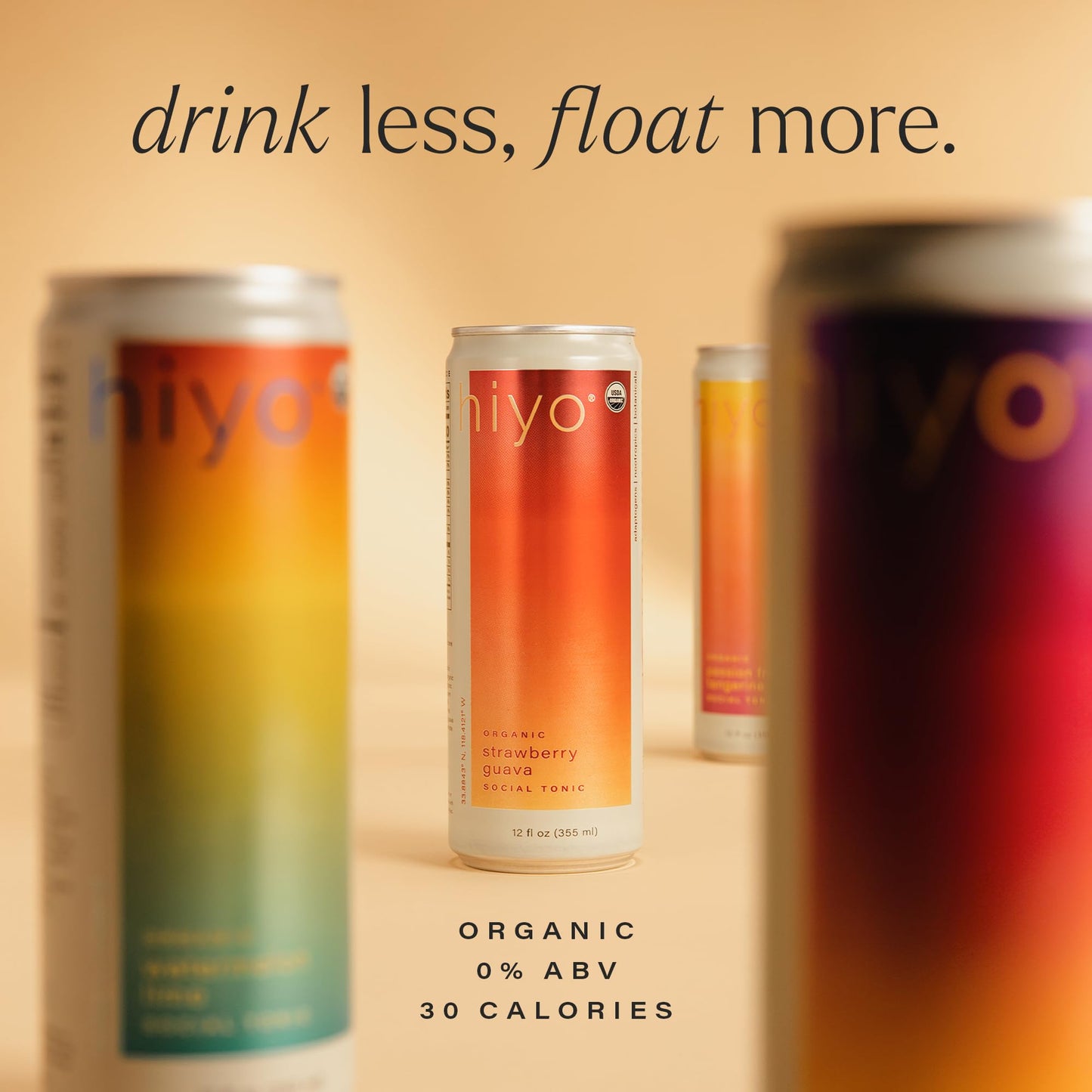 Hiyo Organic Social Tonic - Peach Mango, 12 FZ - N.A. Functional Seltzer, Sparkling Water Crafted with Organic Adaptogens, Nootropics & Botanicals