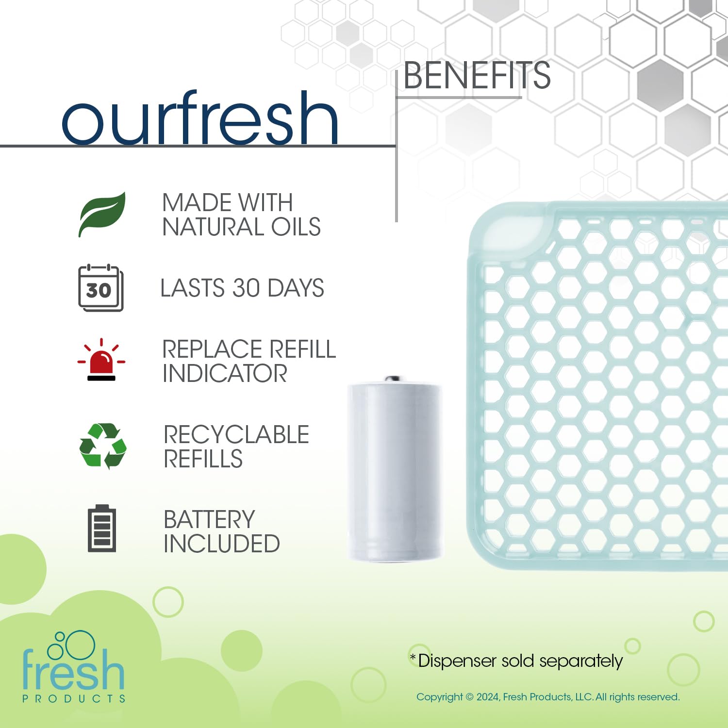 Fresh Products ourfresh 2 Air Freshener Replace Metered Aerosol with Dry Fragrance 30 Day Use Medium Sized Spaces Light Activated Battery Operated