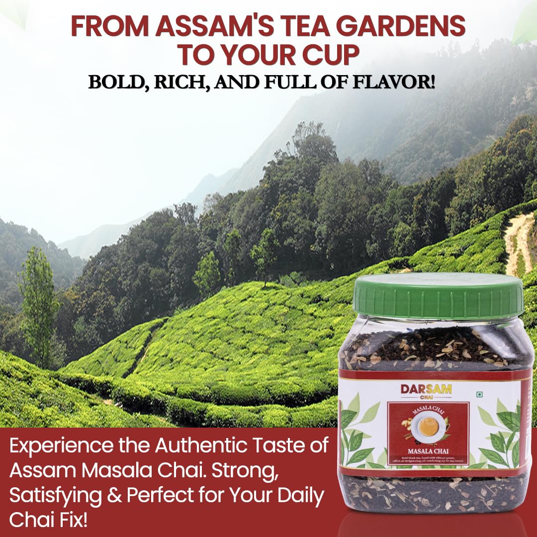 Darsam Masala Chai - 8.8oz (250g) | Premium Assam Black Tea with Cardamom, Cinnamon, Cloves, Ginger & Black Pepper | Freshness Locked in Airtight PET