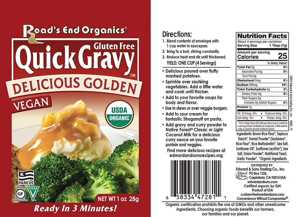 Roads End Organics Gravy Variety Pack ~ Includes (4) Shiitake Mushroom Gravy Mix, 1 Oz, (4) Savory Herb Gravy Mix, 1 Oz and (4) Golden Gravy Mix, 1 Oz