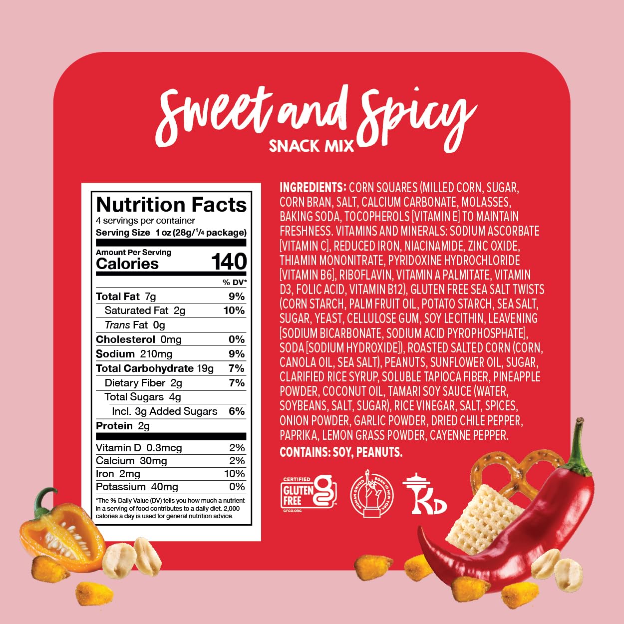 Goodie Girl Sweet & Spicy Snack Mix - 3 Pack, 4oz Bags - Gluten Free Snack Party Mix - No HFCS, Colors or Artificial Preservatives - Contains Peanuts