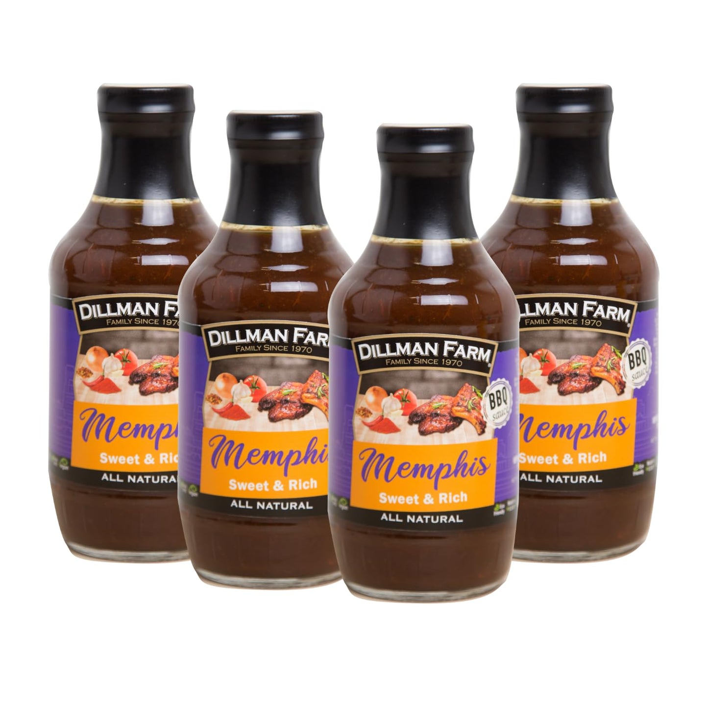 Dillman Farm Memphis All Natural Barbecue Sauce, Sweet & Rich - Gluten-Free, Non-GMO, Eco-Friendly Vegan, Kosher, Preservative Free, Corn Syrup Free
