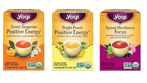 Yogi Tea - Morning Energy Variety Pack (3 Pack) Includes Peach Bergamot Bright Day, Sweet Tangerine Positive Energy, Spiced Blackberry Focus - 48