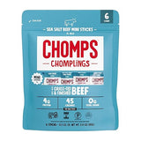 Chomps Mini Grass-Fed and Finished Sea Salt Beef Jerky Snack Sticks 6-Pack - Keto, Paleo, Whole30, 4g Lean Meat Protein, Gluten-Free, Zero Sugar Food