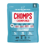 Chomps Mini Grass-Fed and Finished Sea Salt Beef Jerky Snack Sticks 6-Pack - Keto, Paleo, Whole30, 4g Lean Meat Protein, Gluten-Free, Zero Sugar Food