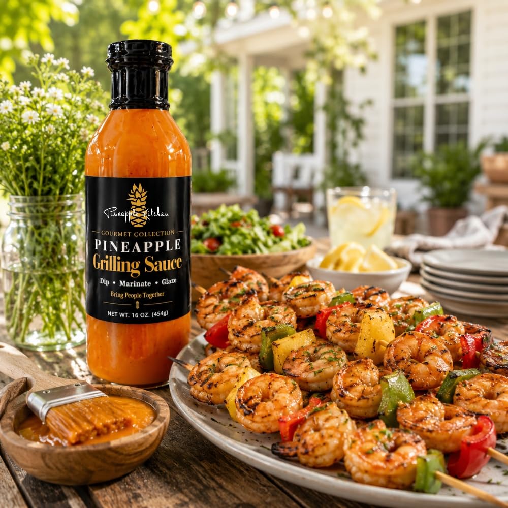 Pineapple Kitchen Pineapple Grilling Sauce, Gourmet Tropical Marinade, Glaze and Dipping Sauce for Chicken, Shrimp, Pork and Vegetables, 16 oz