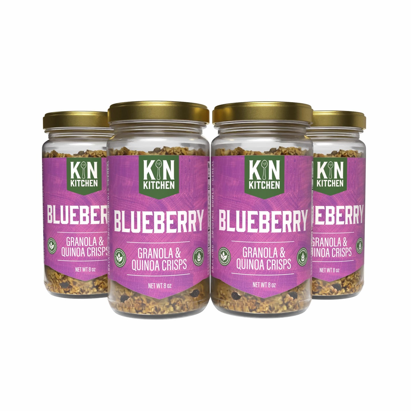 Kin Kitchen non-GMO Granola & Organic Quinoa Crisps, in a Glass Jar Recyclable and Resusable. Made with Real Fruit. No Aritificial Colors, Flavors, or