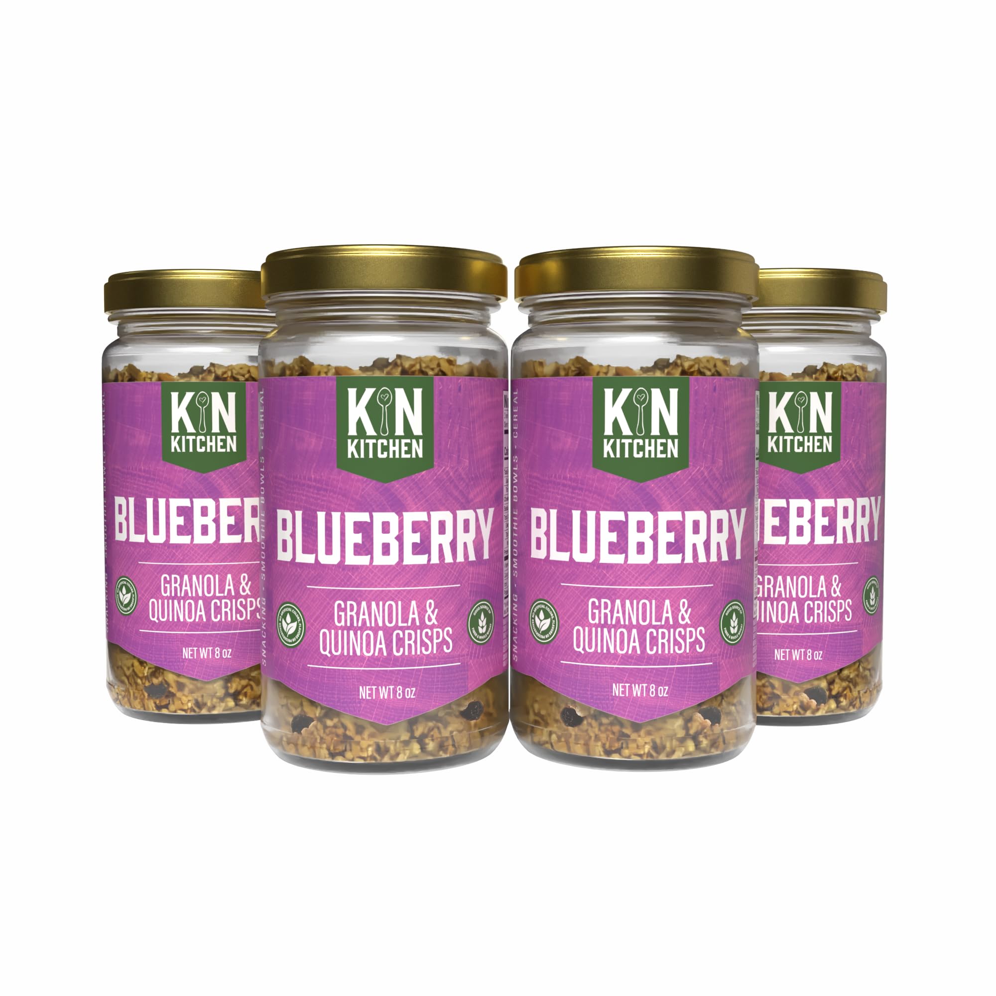 Kin Kitchen non-GMO Granola & Organic Quinoa Crisps, in a Glass Jar Recyclable and Resusable. Made with Real Fruit. No Aritificial Colors, Flavors, or