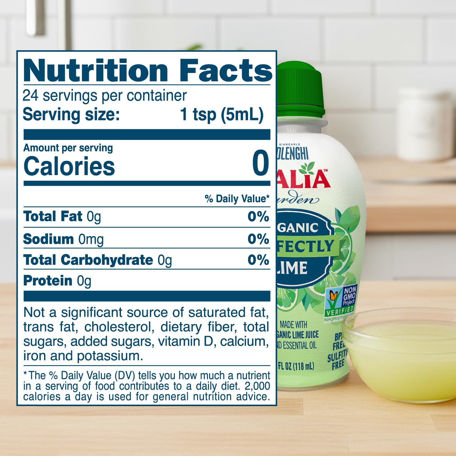 Italia Garden Organic Perfectly Lime Juice - 4 fl oz Bottle (Pack of 3) - 100% Organic Lime Juice - Perfect for Cooking, Drinks, Marinades & More