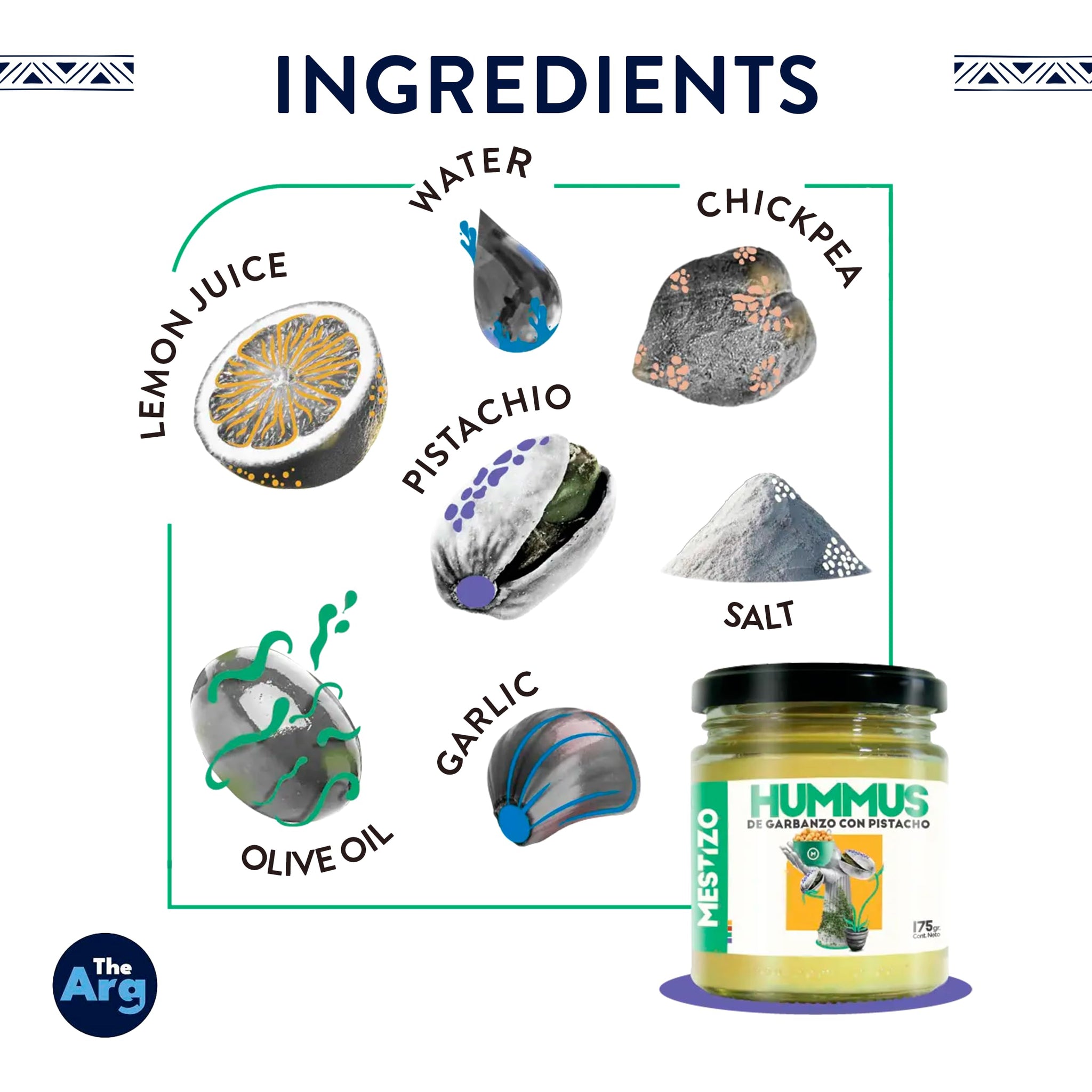 THEARG THE ARG | Pack Chickpeas Hummus with Pistachios + Black Garlic | for Chips Crackers Bread and More | Natural Healthy Snacks