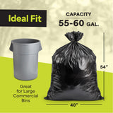 EconoHome Commercial 55-60 Gallon Garbage Bags - High Density Extra Large Trash Bags - 40x54" 17 Micron - Industrial Plastic Can Liners for Light