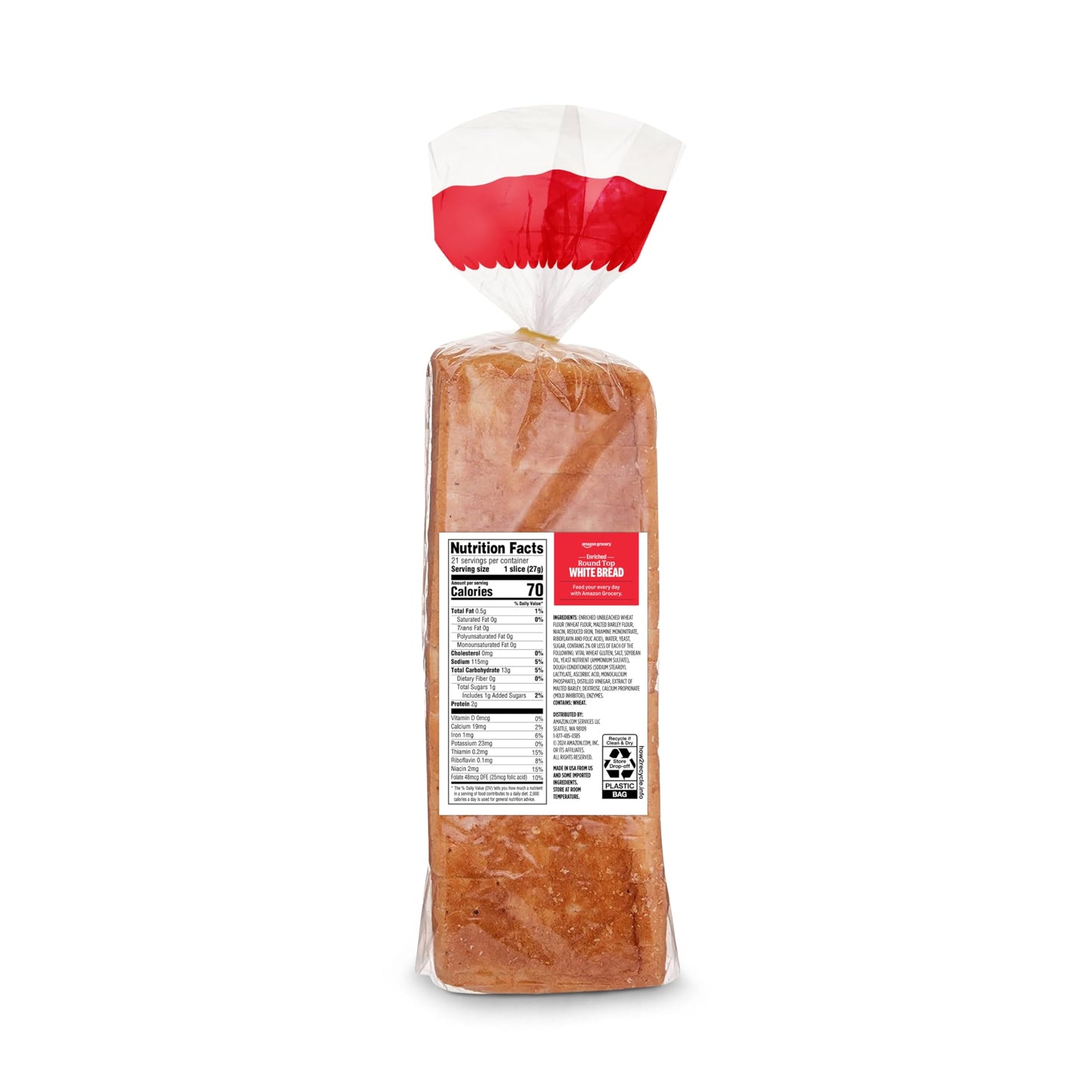 Amazon Grocery, Enriched Round Top White Bread, 20 Oz