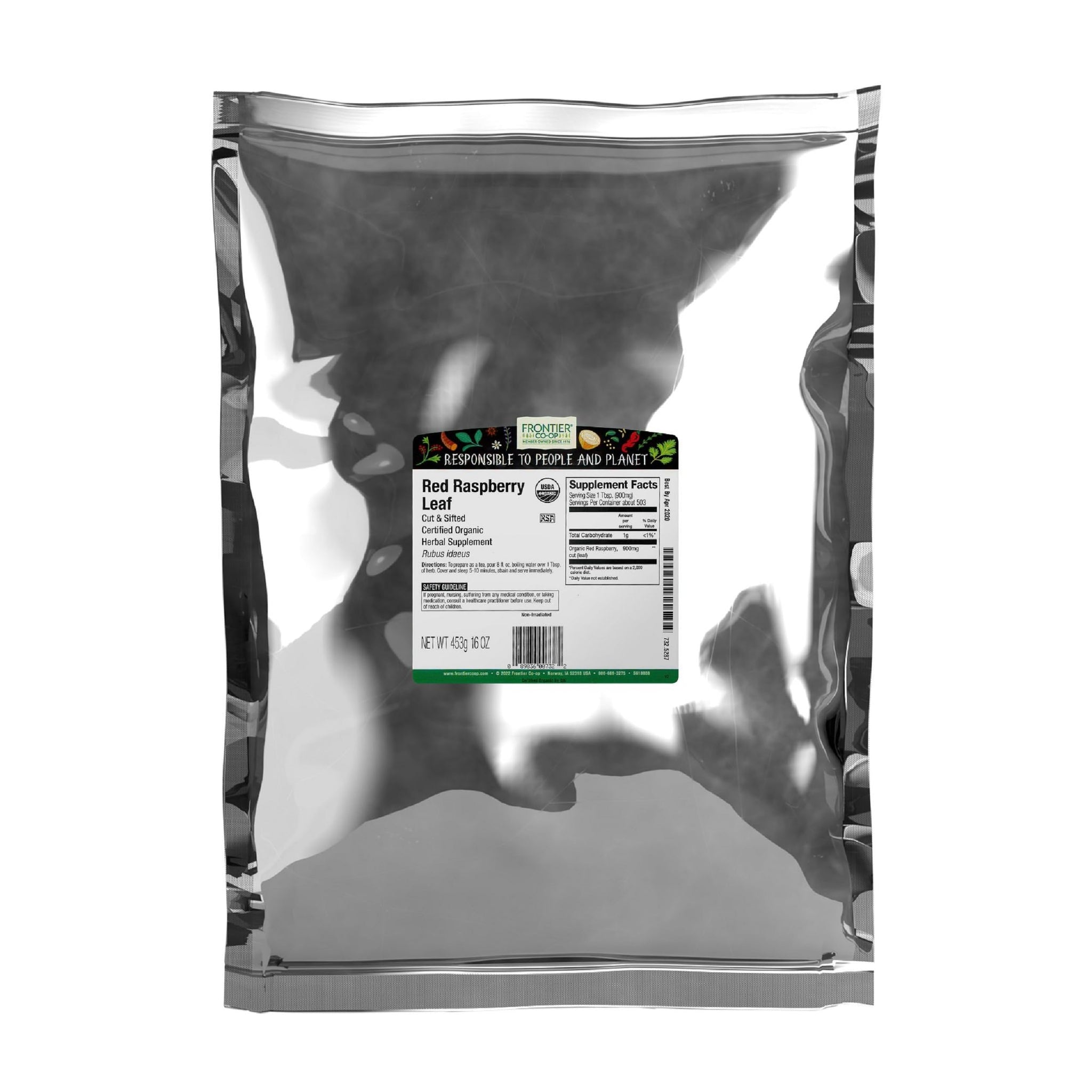 Frontier Co-op Organic Red Raspberry Leaf, 16 Oz, Bulk Bag - Caffeine-Free Loose Leaf Herb for Tea or DIY Body Care Products