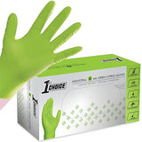 1st Choice 6 mil Green Gloves, Disposable, Latex Free, Raised Diamond Grip, Mechanic Glove for Men, Medium, 1 Box of 100