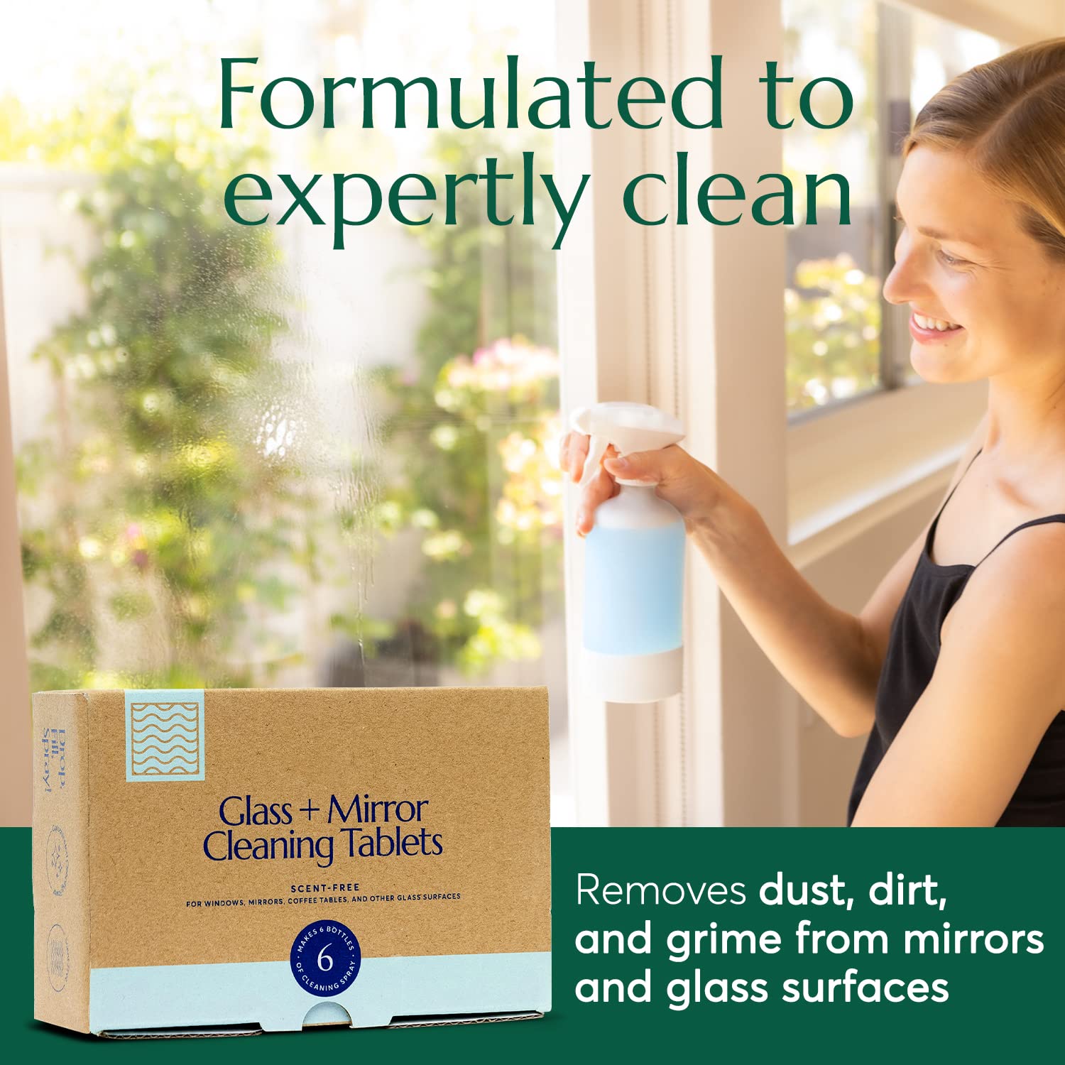 CLEANOMIC Glass and Mirror Cleaning Tablets (6 Pack) - All-Purpose Multi-Surface Household Cleaner Tablets (Scent-Free)