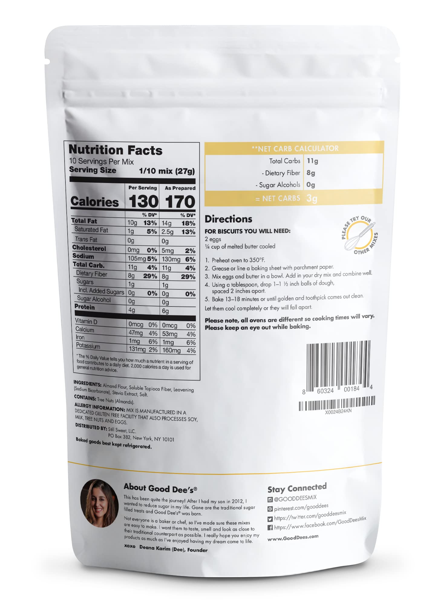 Good Dees Low Carb Baking Mix,Cracker Biscuit Mix, Keto Baking Mix, Gluten Free, No Sugar Added, Grain-Free, Soy-Free, Diabetic, Atkins & WW Friendly