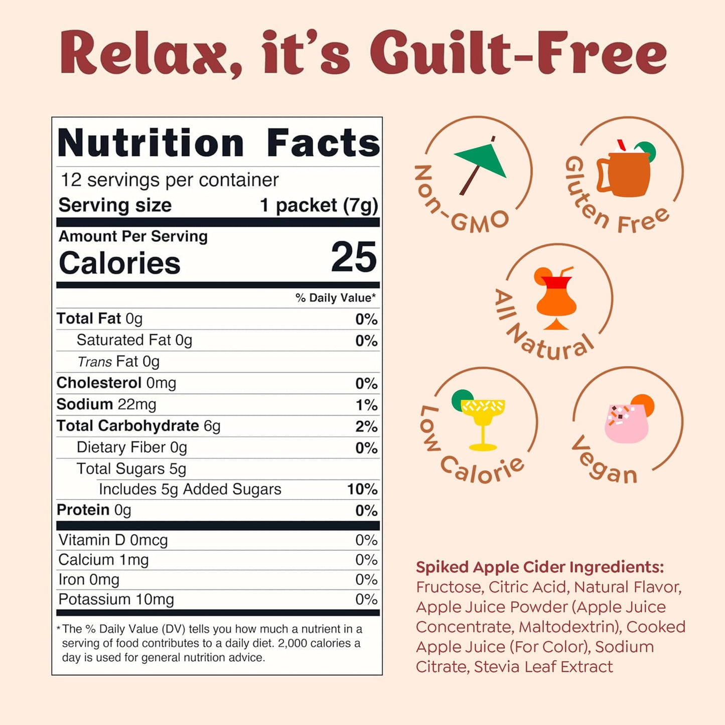 Craftmix Spiked Apple Cider Cocktail & Mocktail Drink Mixer, Skinny Mixes - Water Flavoring Packets - Made With Real Fruit - Vegan, Low-Carb
