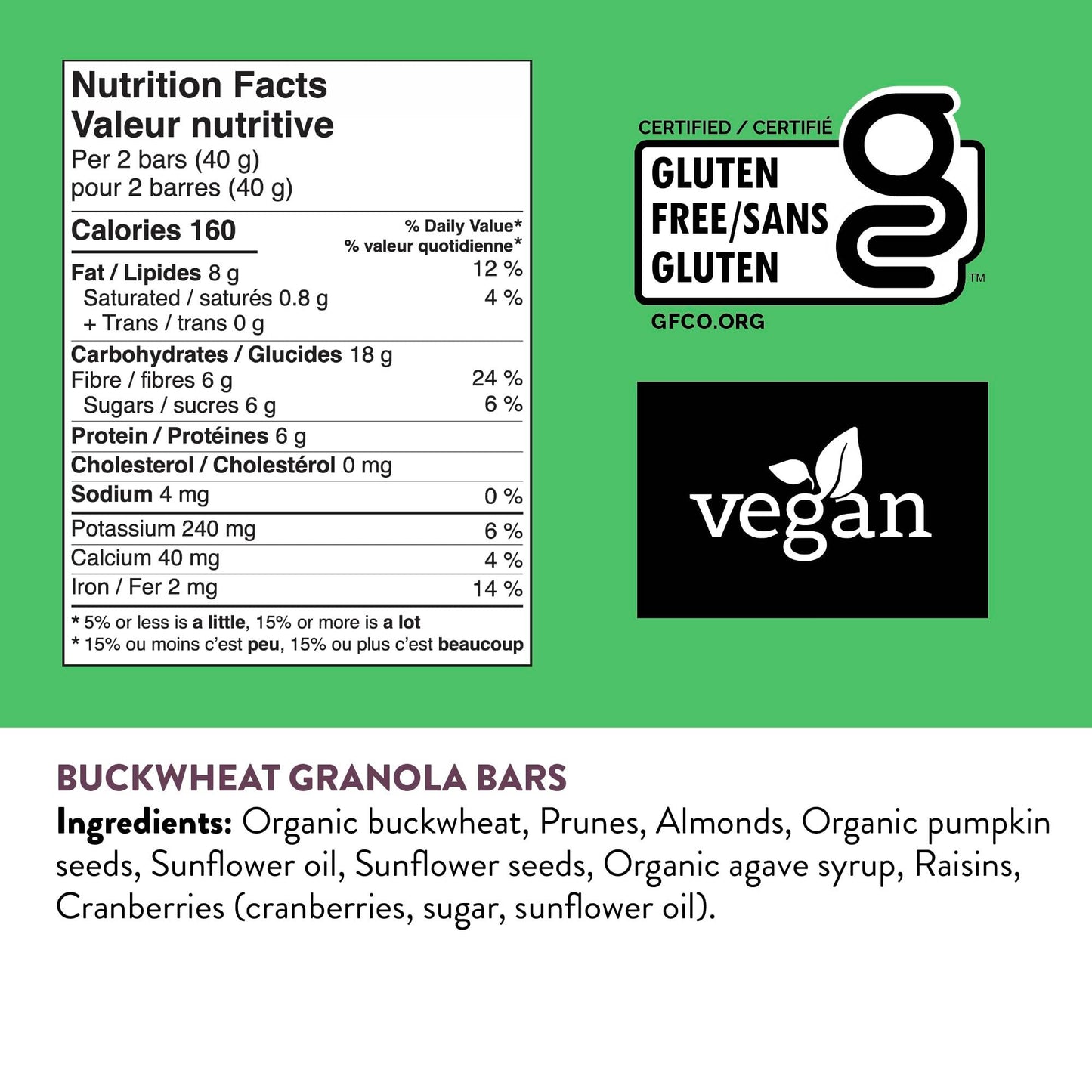GluteNull Buckwheat Granola Bars, Cranberry-Raisin, Gluten Free, Plant Based, Good Source of Fiber, 8oz