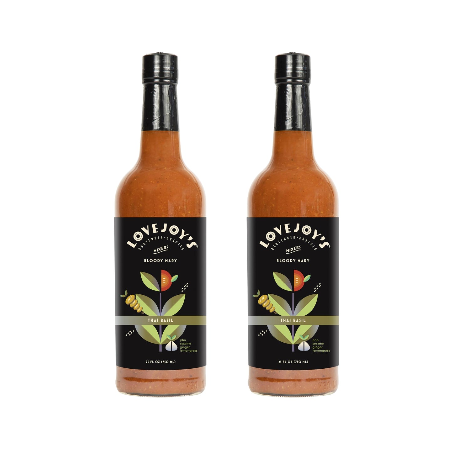 Thai Basil 2-Pack - Lovejoy's Bloody Mary Mix for Cocktails, Premium Cocktail Mixer, All-Natural Ingredients, Perfect for Brunch, Vegetarian, Robust