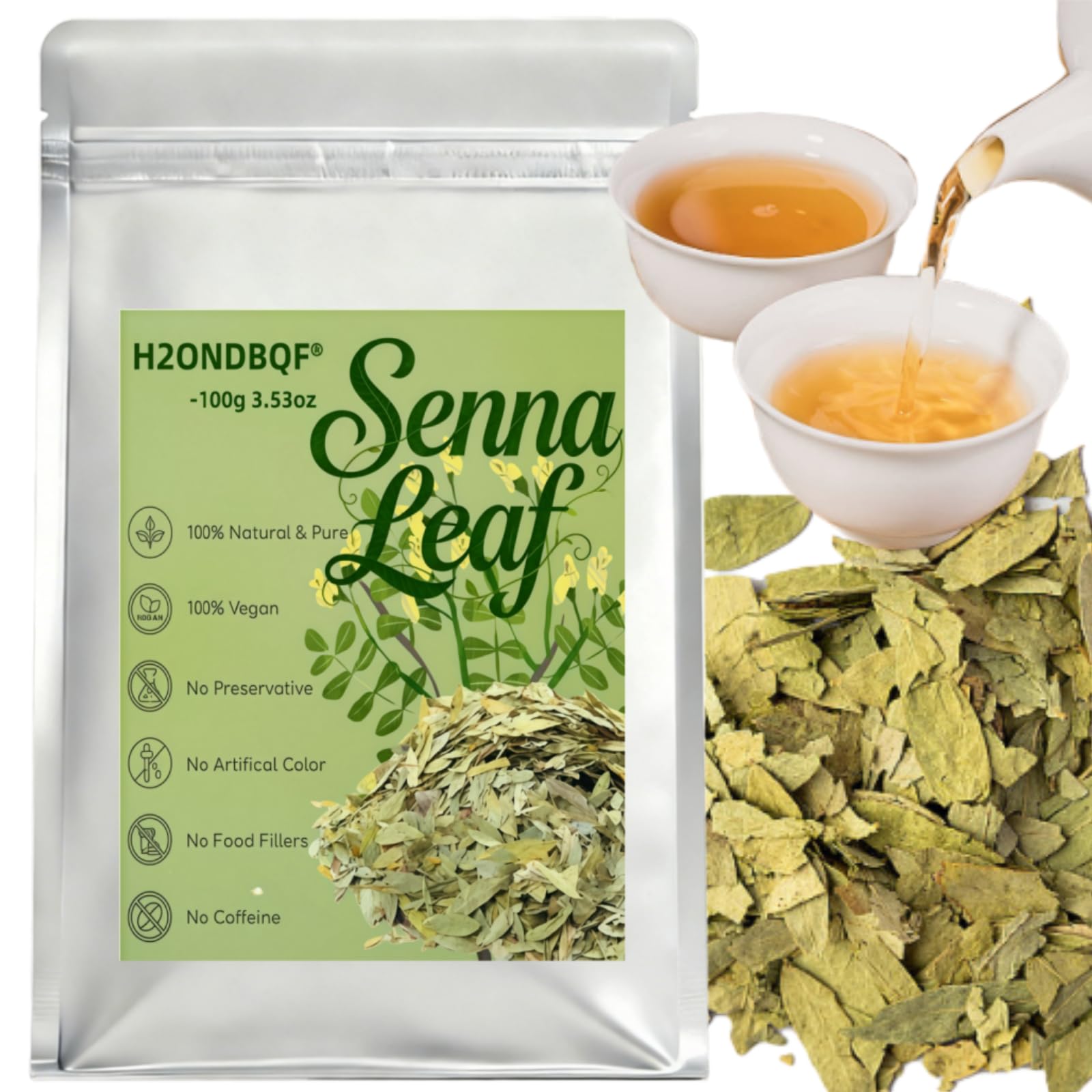 Senna Leaves Tea, Dried Herbal Tea, 100% Natural - 3.53 oz (100g) | Loose Leaf Dried Senna Alexandrina, Non-GMO, Caffeine-Free
