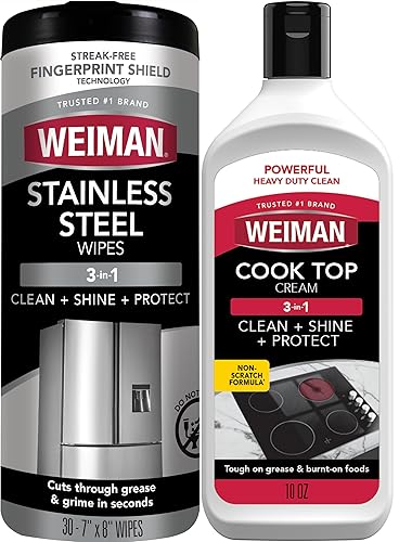 Weiman Heavy Duty Cooktop Polish & Stainless Steel Wipes - Powerful Appliance Kitchen Cleaning Kit - Packaging May Vary