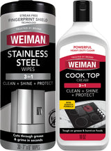 Weiman Heavy Duty Cooktop Polish & Stainless Steel Wipes - Powerful Appliance Kitchen Cleaning Kit - Packaging May Vary