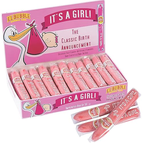 Fun Express It's A Girl Bubble Gum Cigars - Pink Baby Shower Favors for Guests 36 Pack | Gender Reveal Party Favors & Prizes | Individually Wrapped