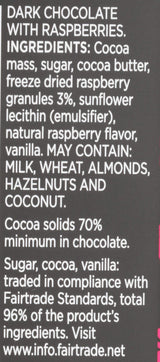 Divine Chocolate, Bar Dark Chocolate Raspberries 70%, 3 Ounce