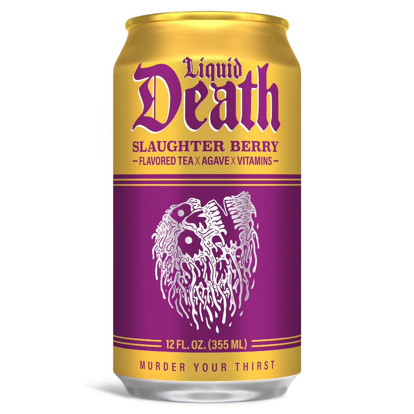 Liquid Death Iced Tea - Slaughter Berry (Raspberry-Flavored Black Tea), Less Sugar*, Boost of Caffeine, B Vitamins, No Artificial Sweeteners, 12 Fl Oz