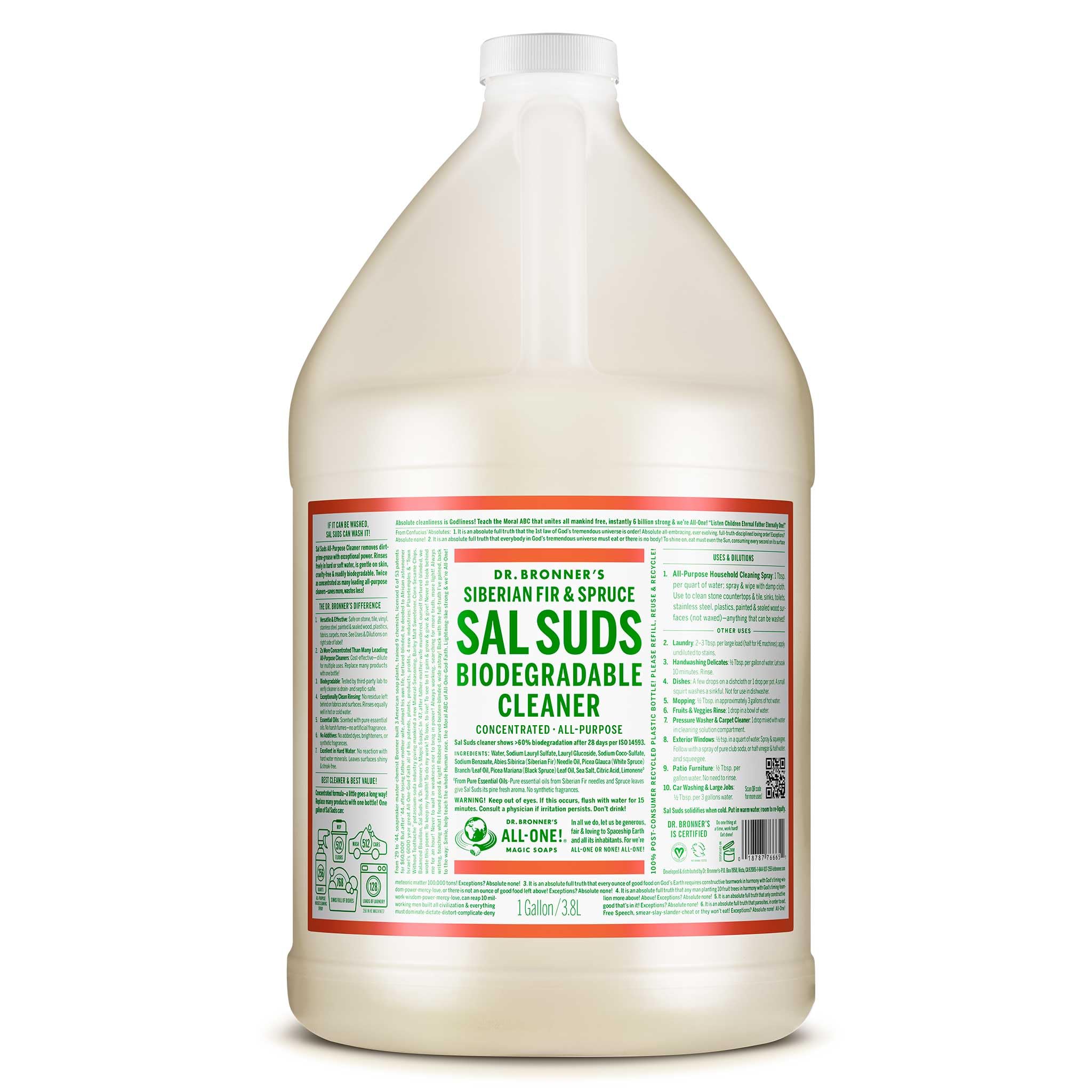 Dr. Bronner's Sal Suds Biodegradable Cleaner (Fir & Spruce, 1 Gallon) - All-Purpose Pine Mop Soap & Detergent for Floors, Multi-Purpose Household