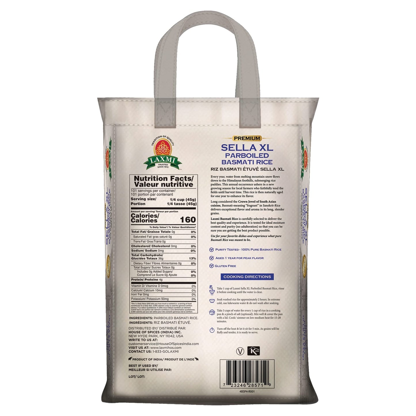 LAXMI SELLA PARBOILED BASMATI RICE 10 LB (NONGMO)