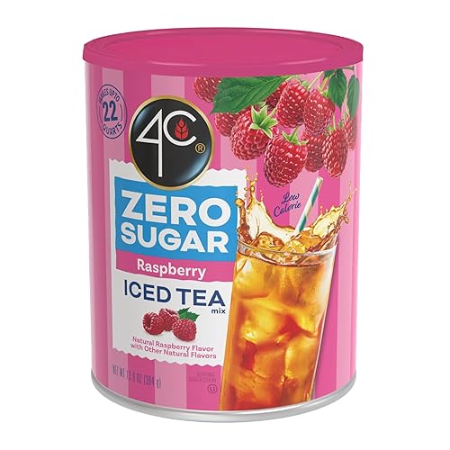 4C Zero Sugar Powdered Drink Mix Cannisters, Zero Sugar Raspberry Iced Tea1 Pack, 22 Quarts, Family Sized Cannister, Low Calorie, Thirst Quenching
