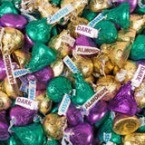 85ct Mardi Gras Stickered Chocolate Kisses in Purple, Green & Gold Foils Festive Wrapped Chocolates for Party Favors, Candy Buffets, Parades