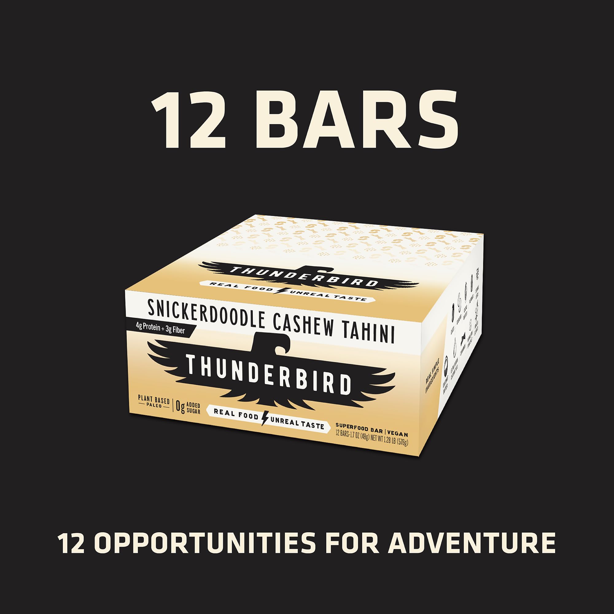 Thunderbird Bars Energy Snack, Gluten-Free with Protein, Healthy Real Food, Vegan Paleo Non-GMO, No Added Sugar, Snickerdoodle Cashew Tahini Flavor