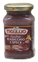 Tigullio:"Gran Pesto Radicchio e Speck" Pesto with Red Italian Chicory and Speck - 6.7 Fluid Ounce (190ml) Packages (Pack of 4) [ Italian Import ]
