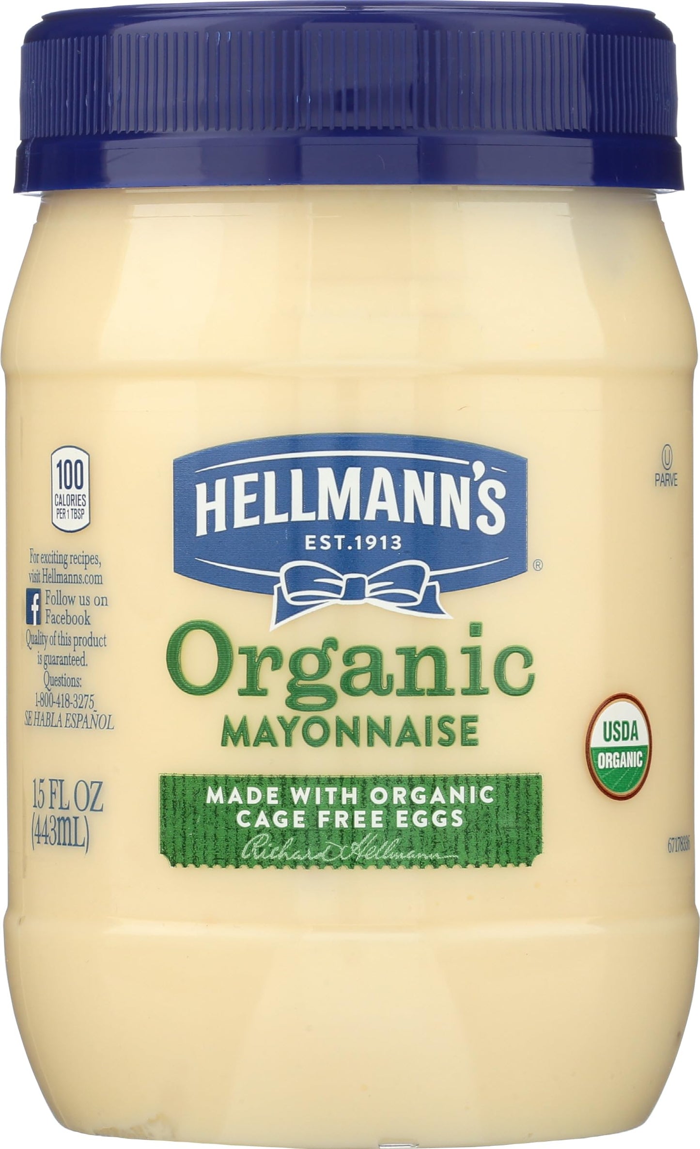 Hellmann's Organic Mayonnaise Original Mayo Creamy Condiment for Sandwiches and Simple Meals Made with Organic Free-Range Eggs 15 oz