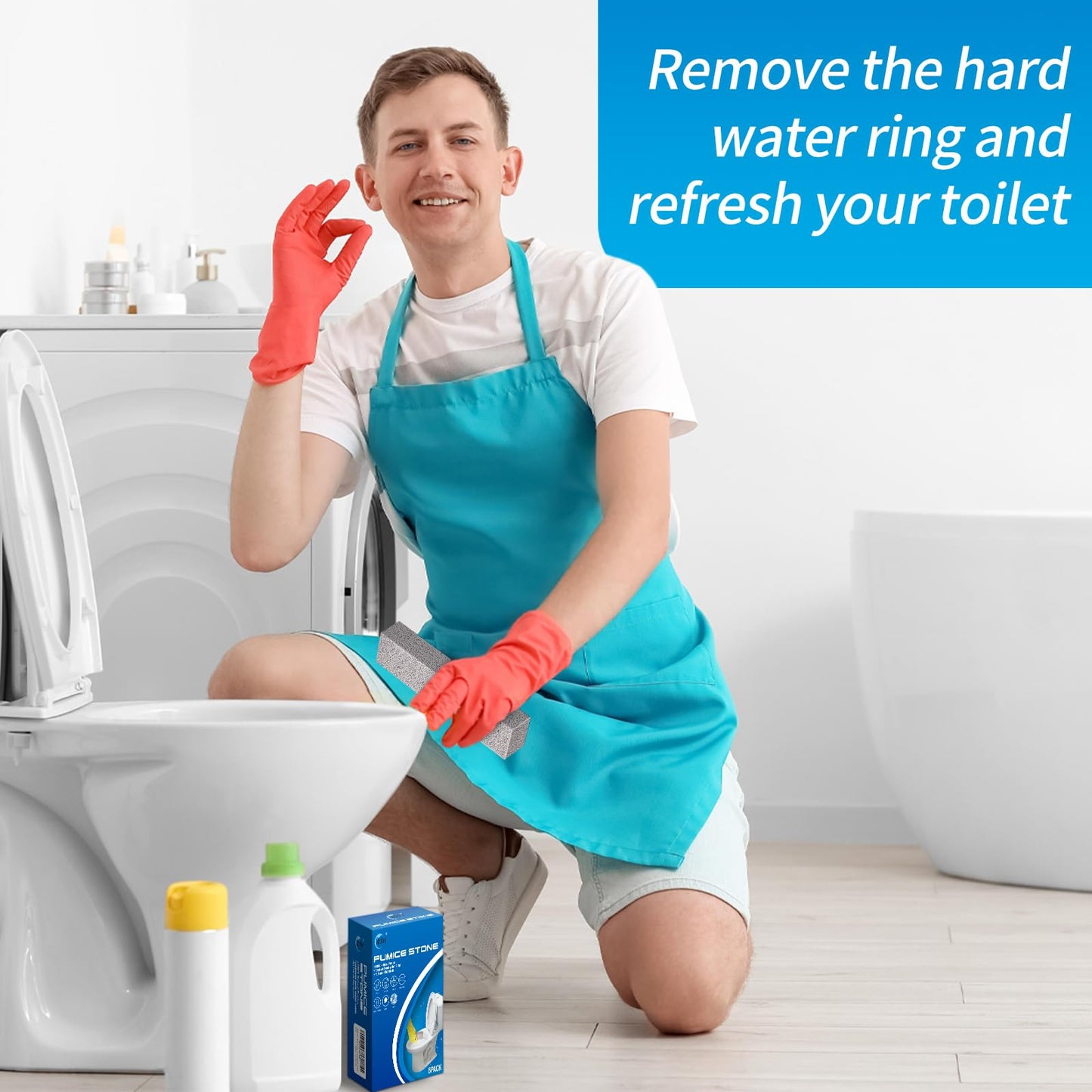 4TH Pumice Stone for Toilet Bowl Cleaning,Pumice Stick Powerfully Away Limescale Stain,Hard Water Ring, Calcium Buildup,Iron&Rust. Remover