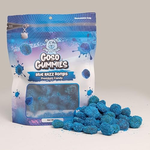 Goso Gummies Sweet Blue Razz Gusher Bombs 6oz Bag Sweet Blue Raspberry Filled Candy