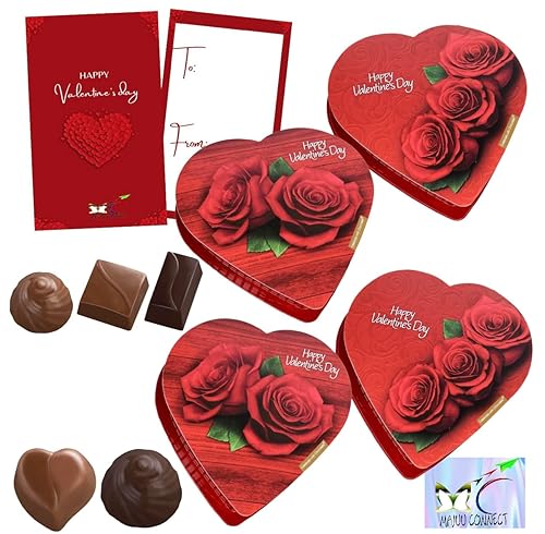 Elmer Chocolates Assorted Heart-Shaped Valentine Gift Boxes, 4 Pack - Milk Chocolate Candy Assortment Made in USA | Includes MAJUU CONNECT Happy