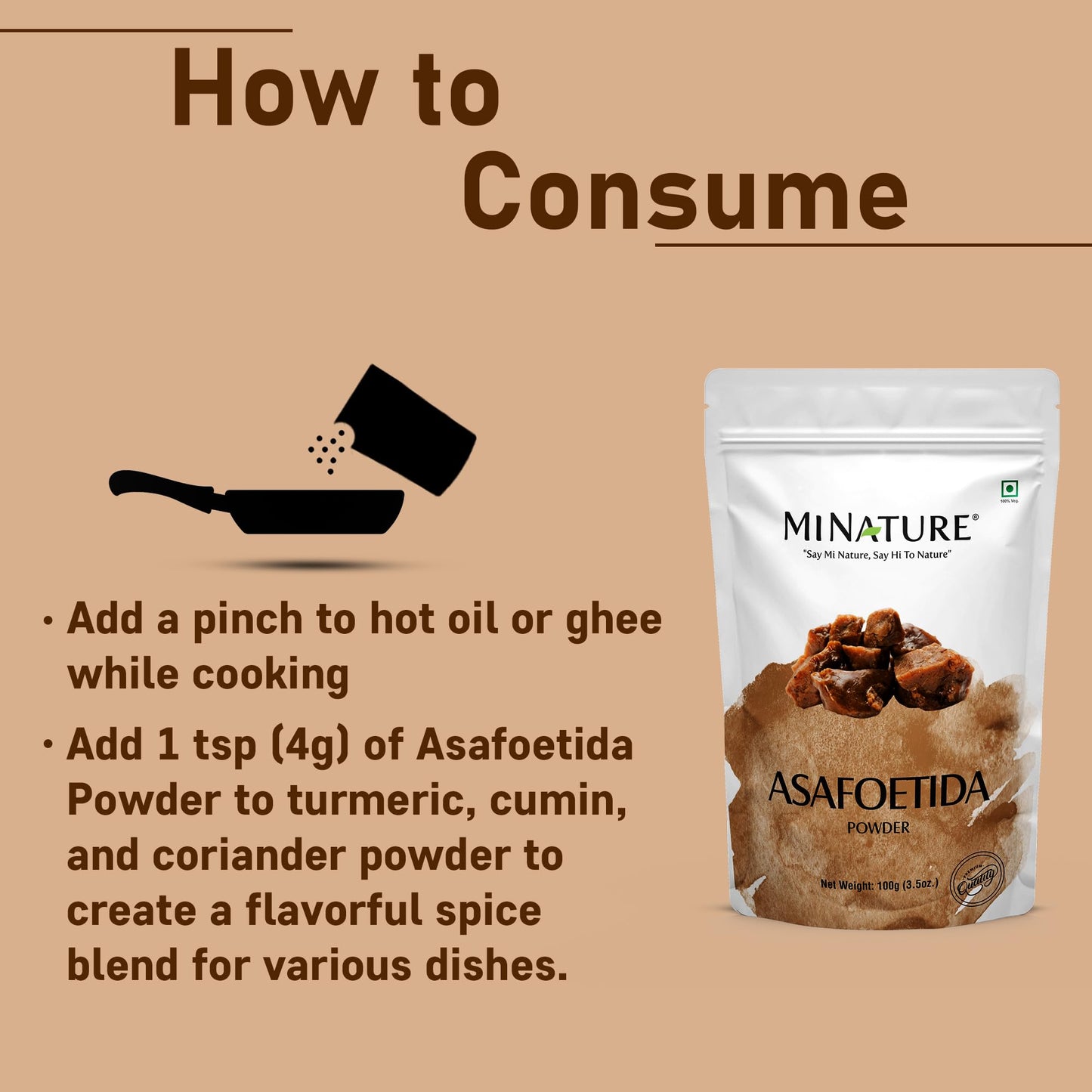 Mi Nature Asafoetida Powder (Hing) | Natural Indian Spice 100g (3.5oz)| Heeng Powder | Authentic Cooking Ingredient from India