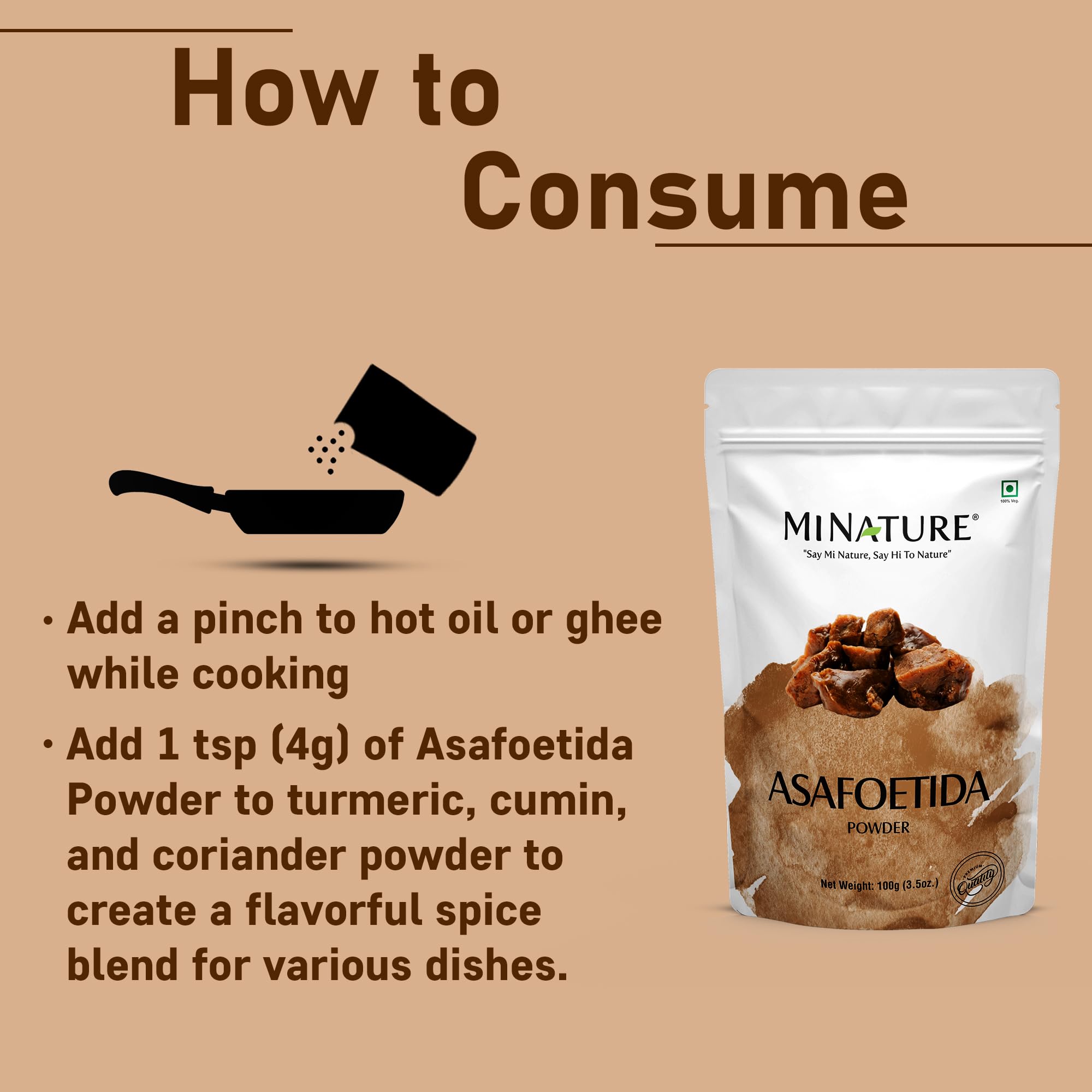 Mi Nature Asafoetida Powder (Hing) | Natural Indian Spice 100g (3.5oz)| Heeng Powder | Authentic Cooking Ingredient from India
