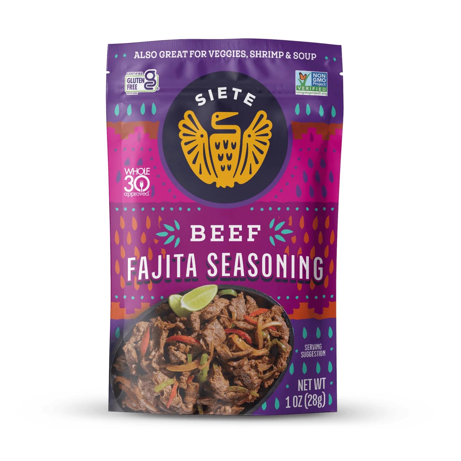 Beef Fajita Seasoning Mix | Seasoning for Beef, Shrimp, and Veggies | Gluten Free | Vegan | Non GMO | Whole30 Approved | 6 Packets (42 Servings)