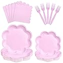 ZUQMZUQ 96 Pcs Purple Paper Plates and Napkins Set 9'' Mothers Day Plates, 7'' Dessert Plate, Plastic Forks, lavender Party supplies for Baby Shower