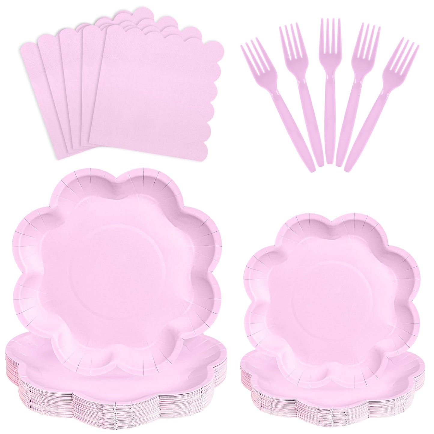 ZUQMZUQ 96 Pcs Purple Paper Plates and Napkins Set 9'' Mothers Day Plates, 7'' Dessert Plate, Plastic Forks, lavender Party supplies for Baby Shower