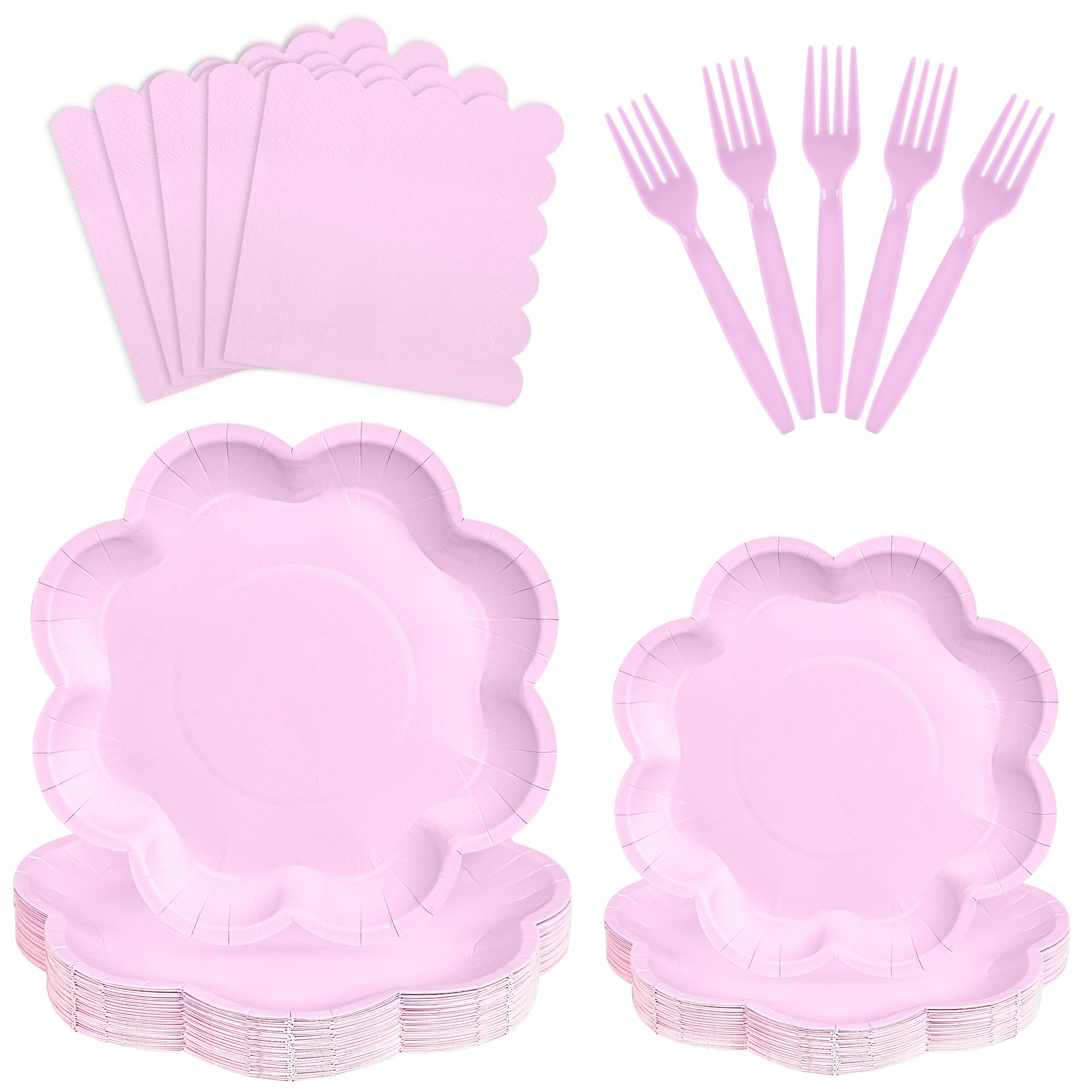 ZUQMZUQ 96 Pcs Purple Paper Plates and Napkins Set 9'' Mothers Day Plates, 7'' Dessert Plate, Plastic Forks, lavender Party supplies for Baby Shower