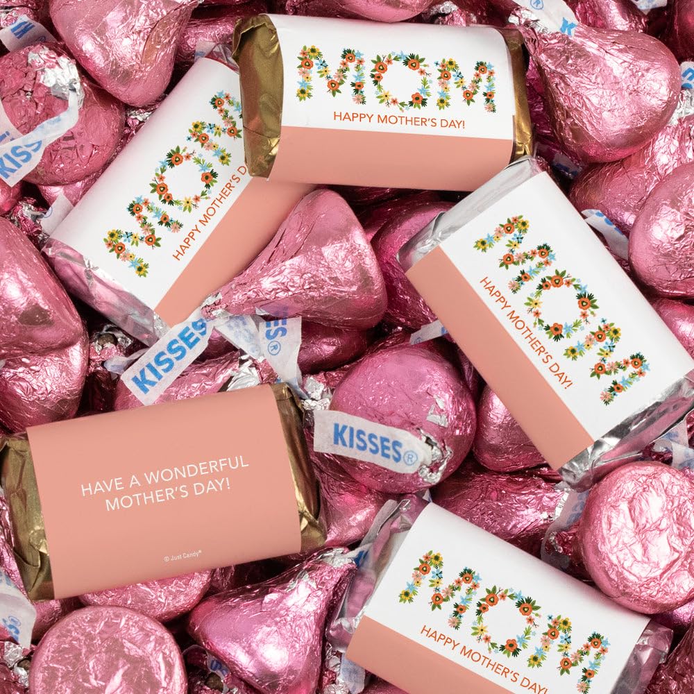 1.5lb Happy Mother's Day Flowery Chocolate Assortment - Includes Wrapped Assorted Miniatures & Pink Foiled Kisses For Giveaways, Mom Gifts, Event