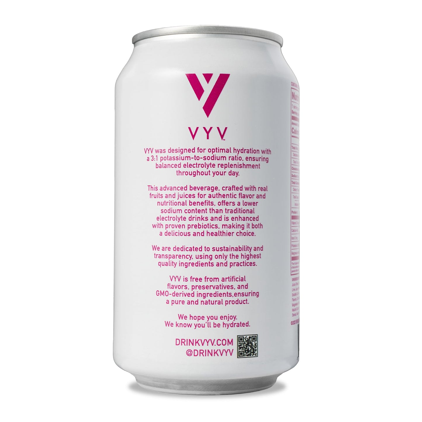 VYV Sparkling Strawberry Lime Hydration - Electrolytes + 5g Prebiotic Fiber, 1g Sugar, Real Juice, Non-GMO, Gluten Free, Plant-Based - 12 fl oz Cans