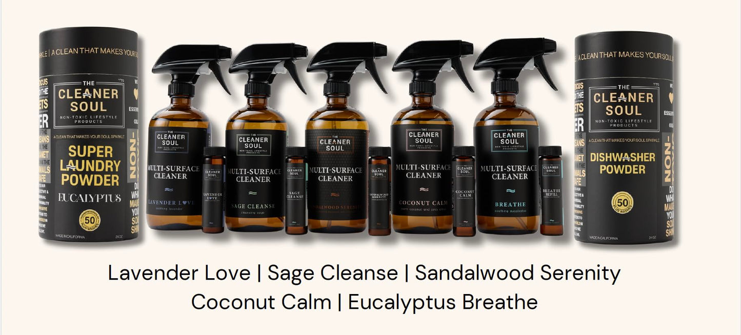 4 Refills - Natural All-Purpose Cleaner Concentrate Essential Oils, Glass Bottle, Non-Toxic, Multi-Surface (Sandalwood Serenity)