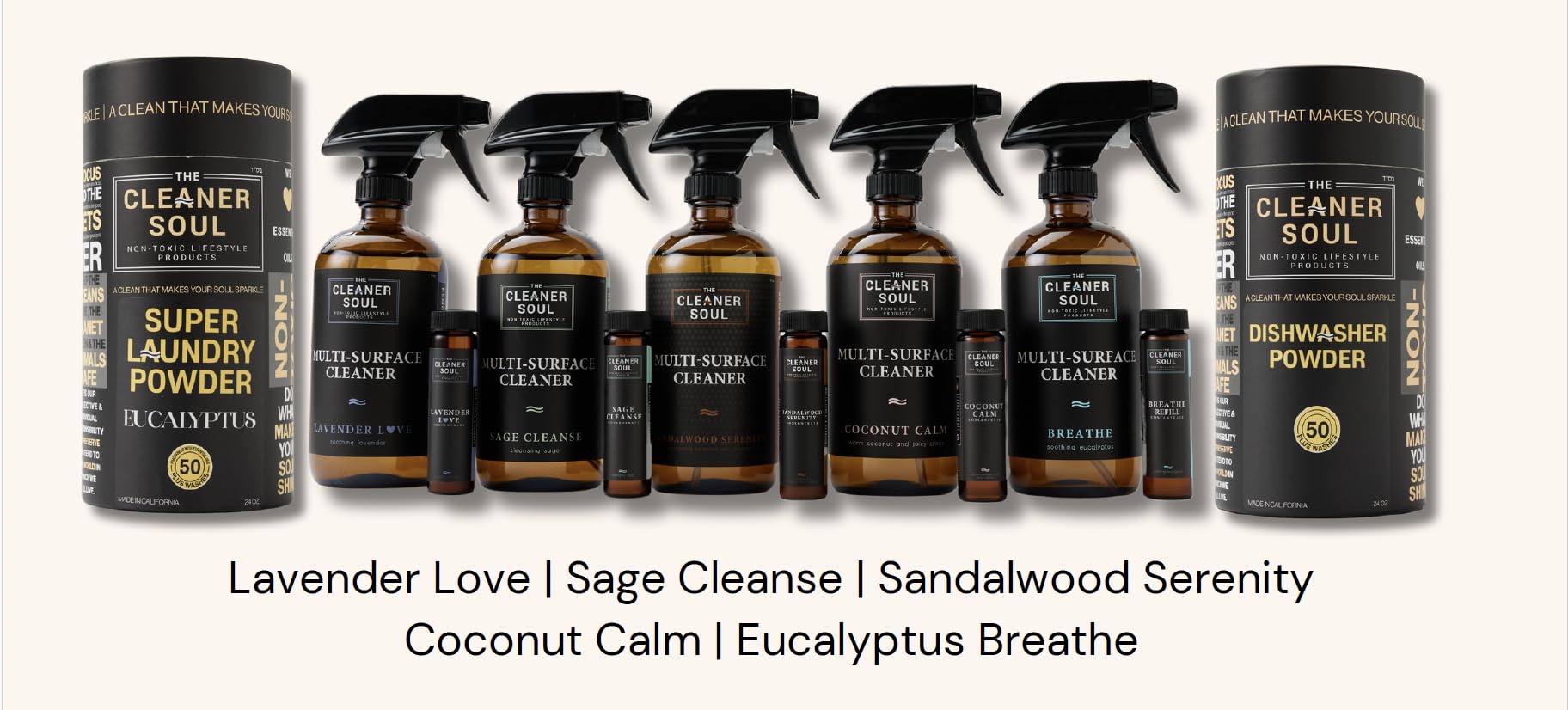 4 Refills - Natural All-Purpose Cleaner Concentrate Essential Oils, Glass Bottle, Non-Toxic, Multi-Surface (Sandalwood Serenity)